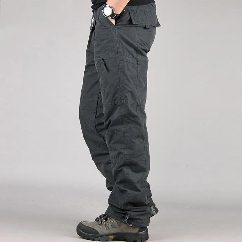 Winter Thicken Fleece Pants Men Casual Warm Overalls Multi-pocket Militarmy Trousers Thermal Cargo Tactical Pants Mens Clothing.