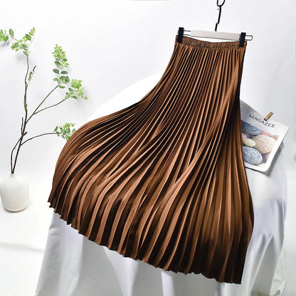 Classical Women Pleated Skirt 90cm/80cm Long Female Elastic Waist Skirt Big Size Velvet Pleated Skirt for Winter Ankle-Length.