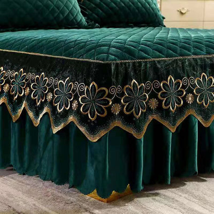 European Luxury Quilted Bed Skirt Winter Warm Thicken Velvet Bedspread King Good Hand Feeling Bed Skirt Not Included Pillowcase