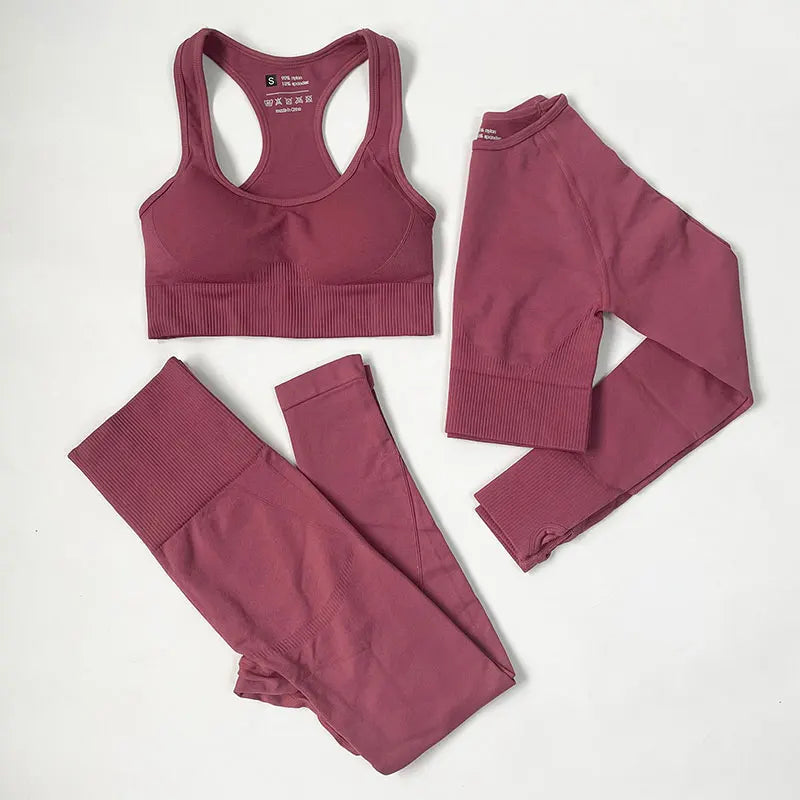 High Waist Elastic Seamless Yoga Wear Women Fitness Clothes Gym Clothing Workout Set Long Sleeve Crop Top Leggings Sports Suit