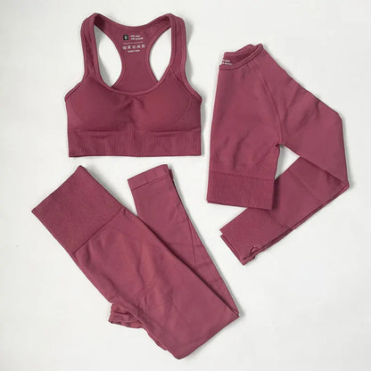 High Waist Elastic Seamless Yoga Wear Women Fitness Clothes Gym Clothing Workout Set Long Sleeve Crop Top Leggings Sports Suit