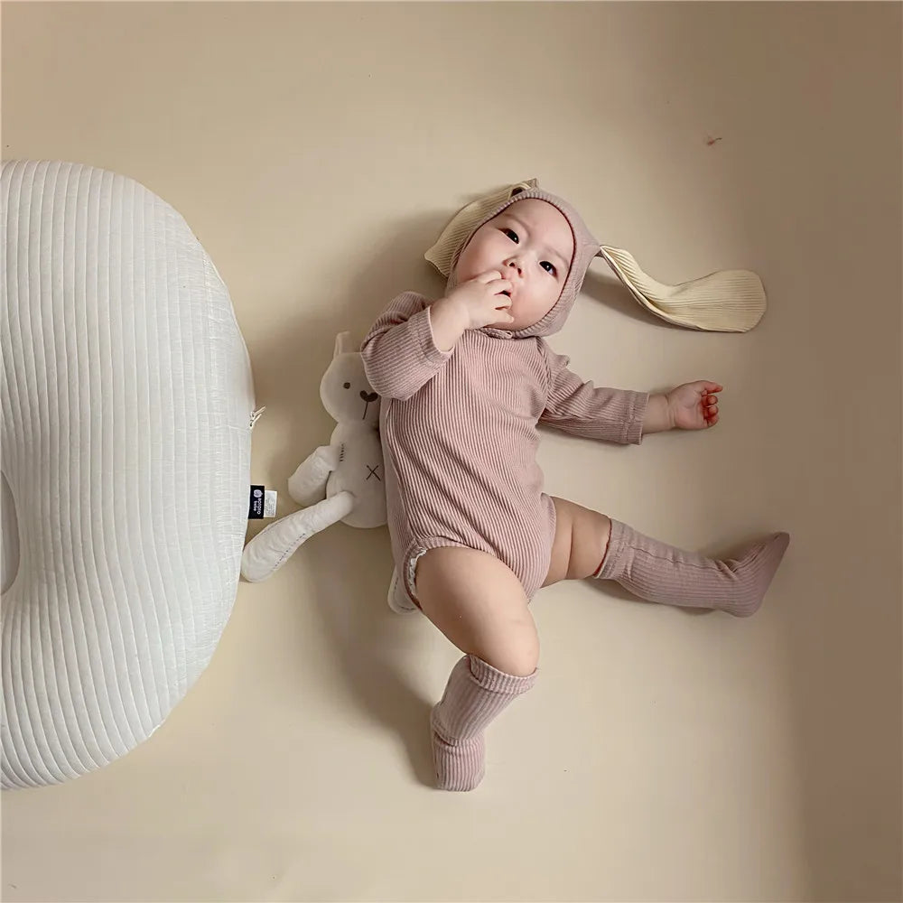 4PCS Sommer Infant Neugeborenes Baby Jungen Mädchen Bodys Niedlichen Hasen Ohr Bodys Hut und Schwänze Baby Kleidung Overall Outfits.