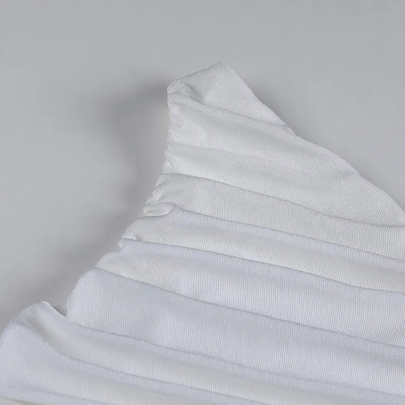 White Tank Top For Women Ruched One Shoulder Crop Top Female Elegant Summer Tops Holiday Beach Cami Top Y2K 2000s.