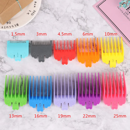 10pcs Hair Limit Comb Set Hair Clipper Guide Combs 1.5/3/4.5/6/10/13/16/19/22/25mm Cutting Guides for Whal Clippers Barber.