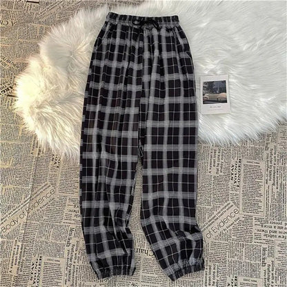 Hosen Frauen Neue Haufen füße Mode Lose Schwarz Plaid Sommer Harajuku Studenten Streetwear Harem Lange Hosen Frauen Chic | H&D Shop