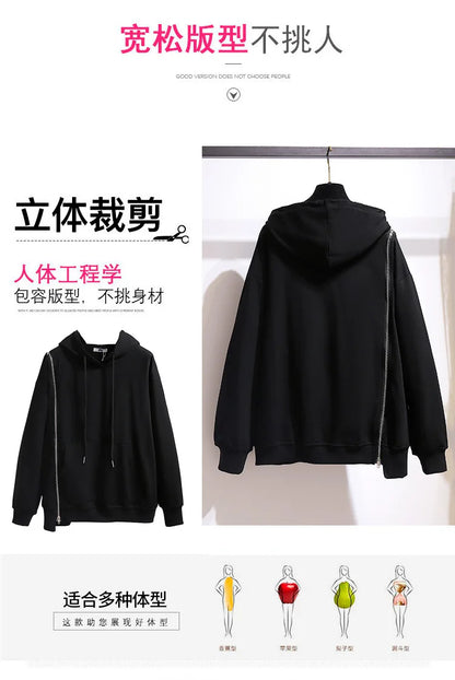 150Kg Plus Größe frauen Frühling Herbst Lose Mit Kapuze Sweatshirt Büste 154cm 6XL 7XL 8XL 9XL 10XL Lange hülse Gefälschte Zipper Top Schwarz