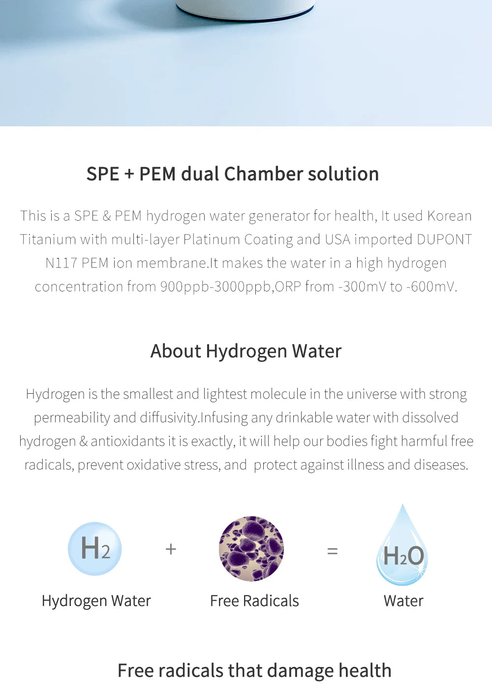 Max 3000ppb Hydrogen Rich Water Generator- 3 in 1 use(Breath with tube) DuPont SPE+PEM Dual Chamber H2 electrolysis Water Bottle.