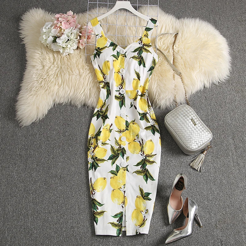 ALPHALMODA-Stretchy Tank-Kleid für Damen, schmales Baumwollkleid, einreihig, Blumendruck, elegant, Sommer, neu.