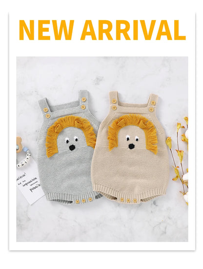 Baby-Body, niedlicher Cartoon-Löwe, Kleinkind-Säuglings-Onesies, 100 % Baumwolle, gestrickt, für Neugeborene, Kinder, Kleidung, einteiliger Overall, ärmellos