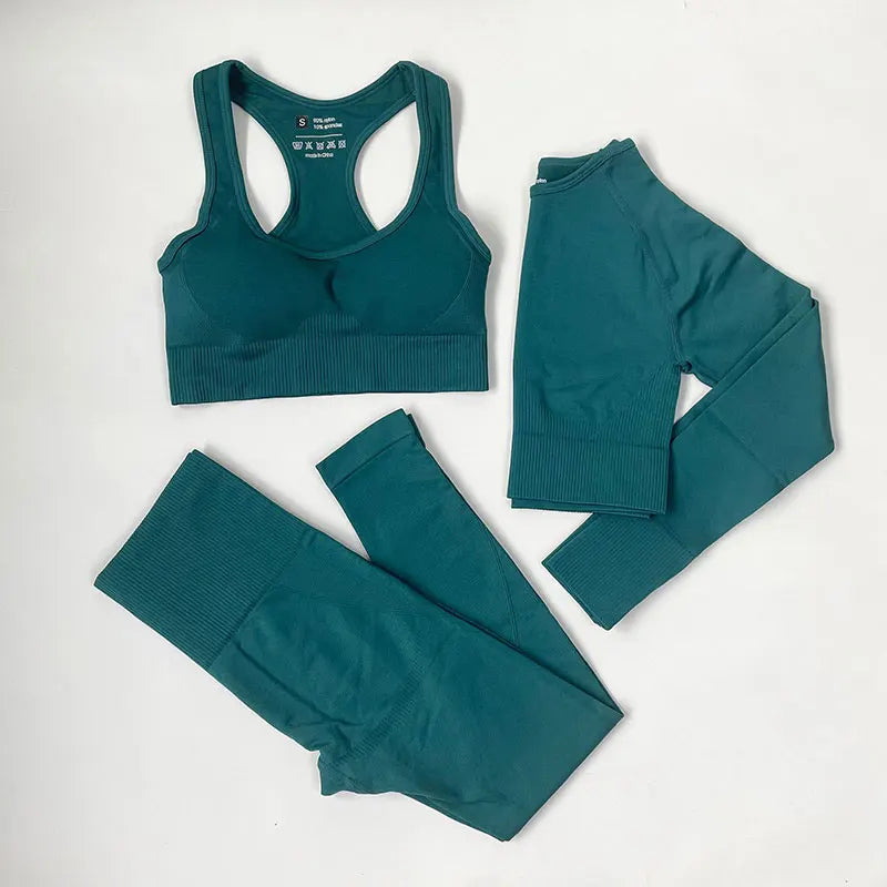 High Waist Elastic Seamless Yoga Wear Women Fitness Clothes Gym Clothing Workout Set Long Sleeve Crop Top Leggings Sports Suit