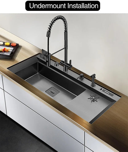 ASRAS New Nanometer Large Size Single Cup Rinser Kitchen Sink 4mm Thickness 220mm Depth With Drain Plate Knife Holder Sinks