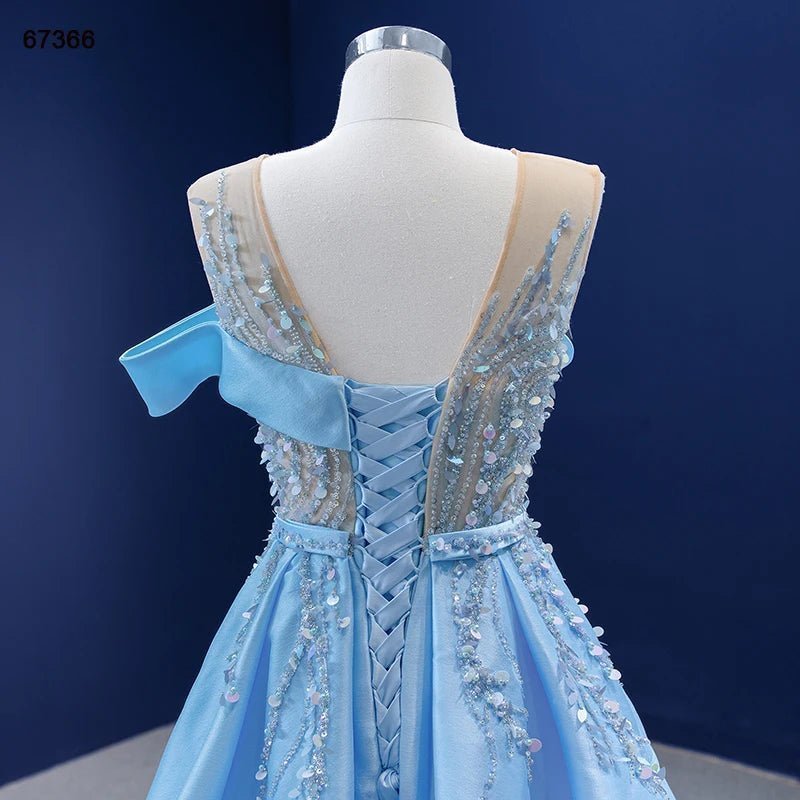 Jancember RSM67366 Blue Elegant Sequins Designer Evening Gowns Prom Dress.