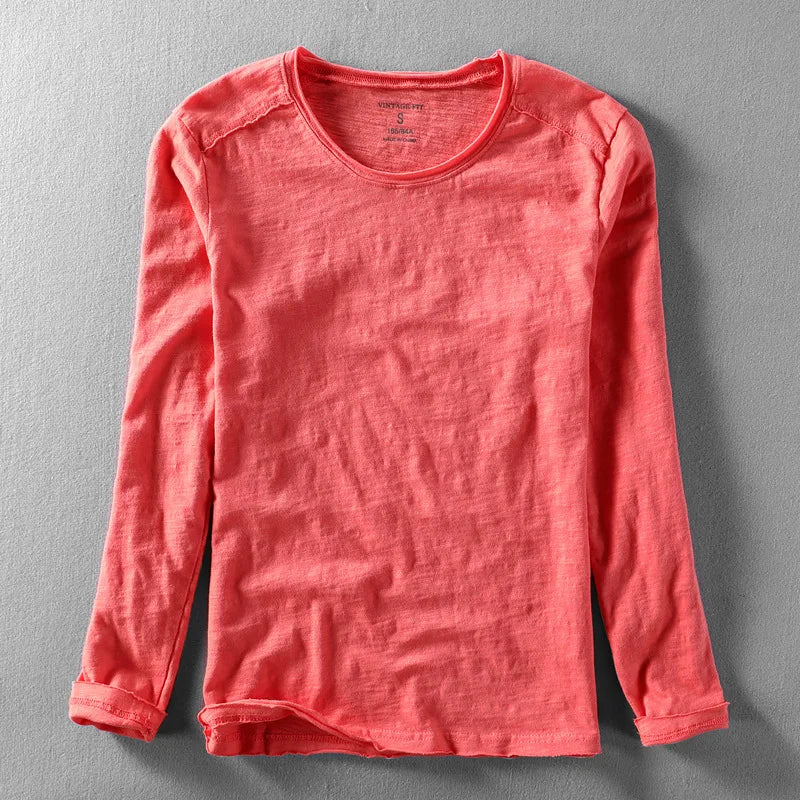 Fashionable Bamboo Cotton Long Sleeve Vintage T-shirts Men Casual Thin Tops Tees Comfortable Tshirt Distressed T-shirt.
