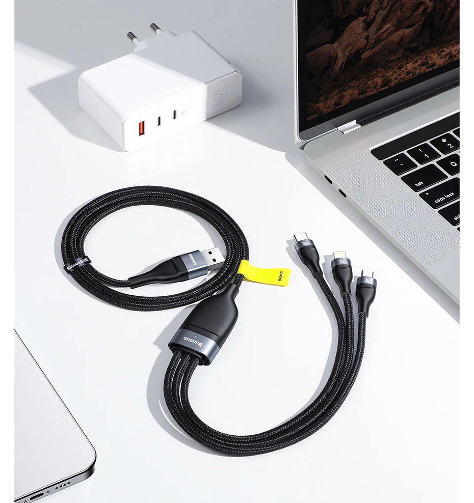Baseus 3 in 1 USB Type C Cable for iPhone 15 14 13 12 Pro Charger Cable 100W Micro USB Type C Cable for Macbook Samsung Xiaomi.