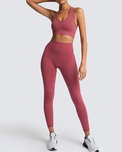 High Waist Elastic Seamless Yoga Wear Women Fitness Clothes Gym Clothing Workout Set Long Sleeve Crop Top Leggings Sports Suit