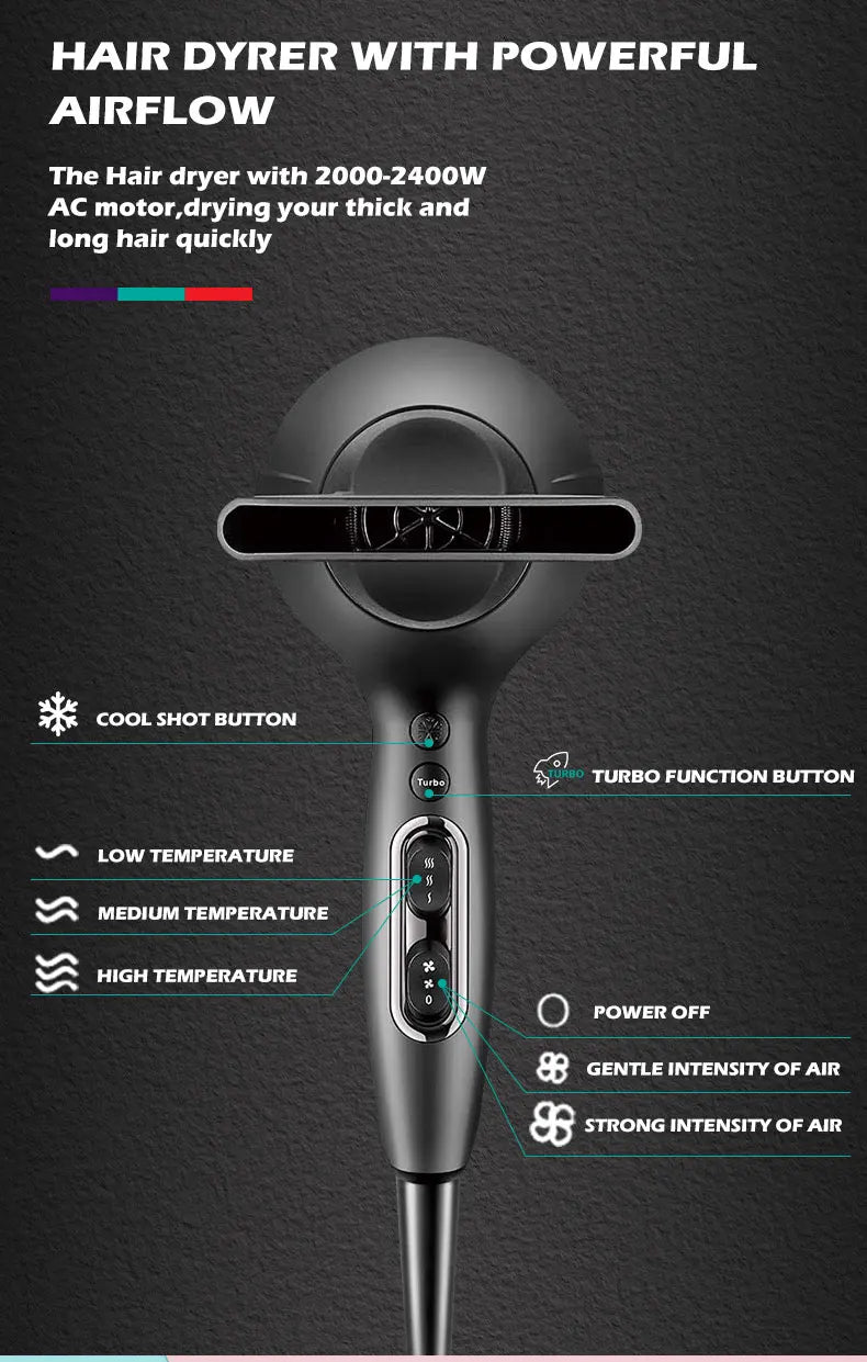 VGR professional multi gear adjustable hair dryer hair salon household high-power distributed air nozzle cold hair dryer V-450.