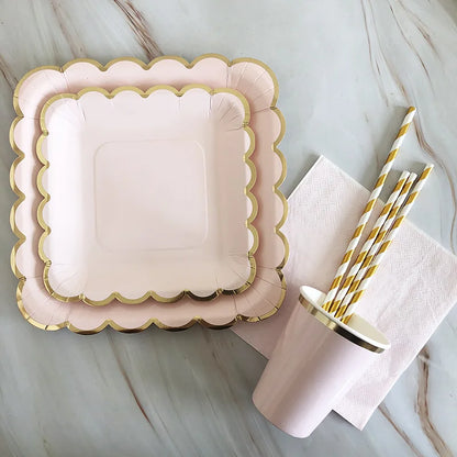 40pcs/set Yellow Green Pink Blue Paper Plates Cups Disposable Tableware Set for Wedding Birthday Party Baby Shower Supplies