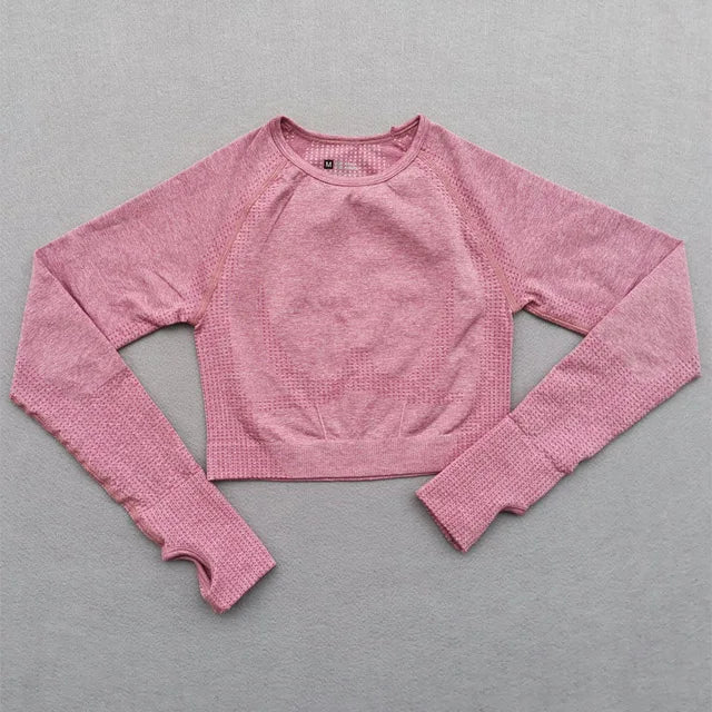 Seamless Yoga Crop Top For Women Long Sleeve Gym Workout Tops with Thumb Holes Sports Running Shirt Women Sportswear.