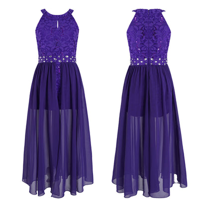 Kinder Mädchen Ärmellose Blumen Spitze Strass Party Kleid Dance Strampler für Schule Pageant Geburtstag Hochzeit Bühne Leistung