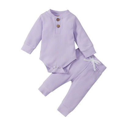 16 Colors Baby Solid Knit Sets Newborn Infant Girls Boys Fall Winter Long Sleeve Romper + Elastic Pants Toddler Outfit 0-24M.