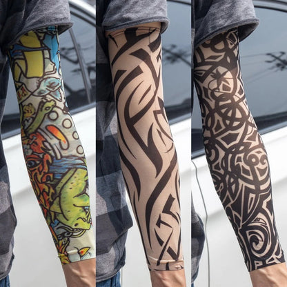 3PCS/lot new mixed 100%Nylon elastic Fake temporary tattoo sleeve skull wolf totem dragon designs body Arm stockings cool men