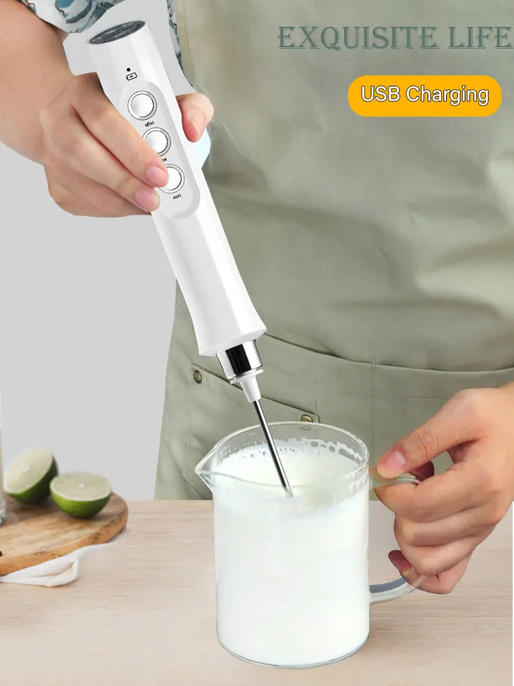 3 In 1 Portable Electric Milk Frother Foam Maker Handheld Rechargeable Foamer High Speeds Drink Mixer Coffee Frothing Wand.