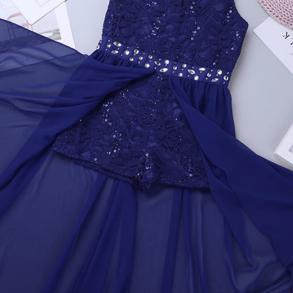 Kinder Mädchen Ärmellose Blumen Spitze Strass Party Kleid Dance Strampler für Schule Pageant Geburtstag Hochzeit Bühne Leistung