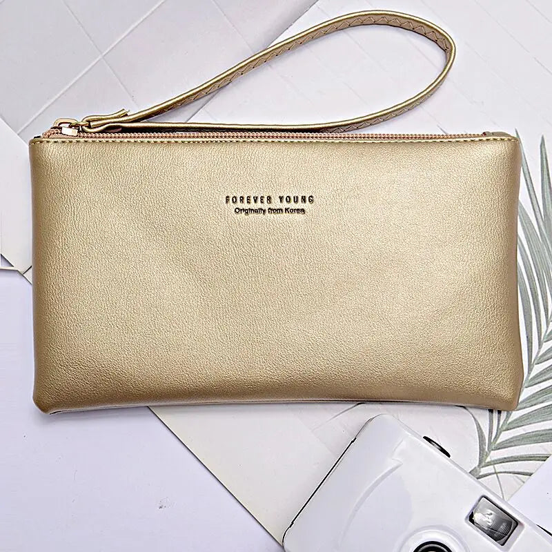 New mobile phone bag female long zipper coin purse female Korean version of pure color wild card bag mobile phone bag wallet.