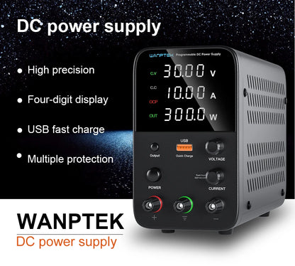 Wanptek Adjustable DC Power Supply 30V 10A LED Lab Bench Power Source Stabilized Switch Power Supply Voltage Regulator 60V 5A