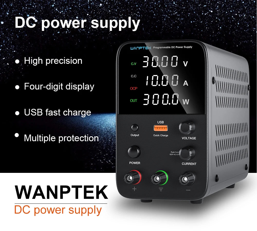 Wanptek Adjustable DC Power Supply 30V 10A LED Lab Bench Power Source Stabilized Switch Power Supply Voltage Regulator 60V 5A
