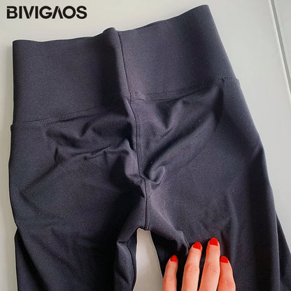 BIVIGAOS Micro Pressure Sharkskin Leggings Women Black Fitness Shaping Hip Lifting Leggings Skinny Slim Sport Workout Leggings.