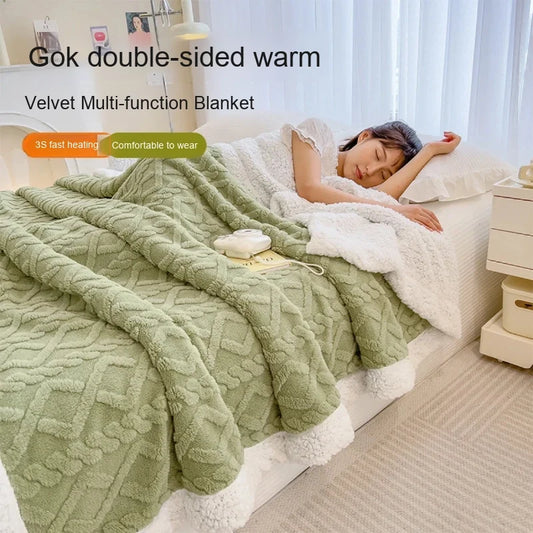 Lamb Fleece Double-Sided Velvet Blanket Double-Layer Thickened Woven Polyester Wearable Blanket.