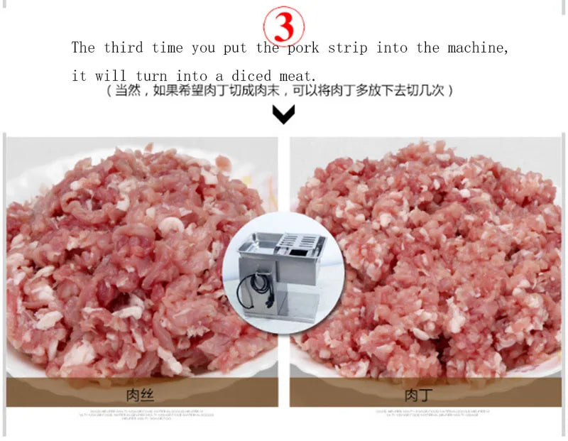 Meat Slicer Stripping Cutter Machine,Fresh Meat Cube Dicer Cutting Machine 110/220V 400kg/h.