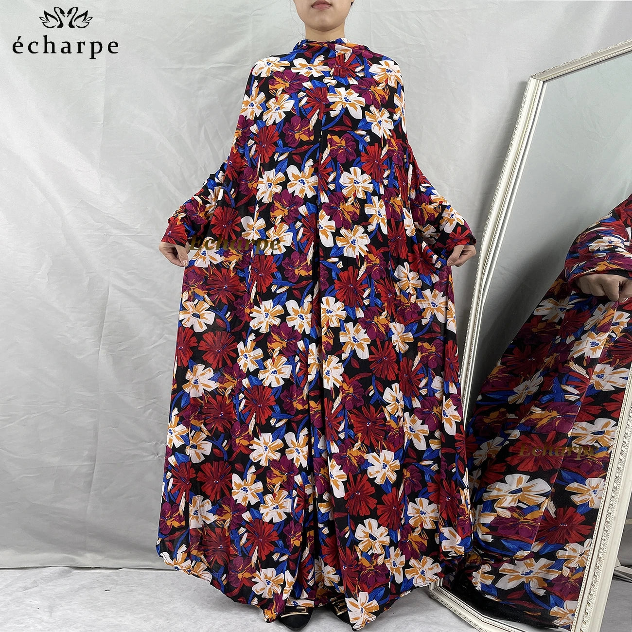 1 Pieces Muslim Hijabs Dress Women's Prayer Garment Dubai Abaya Arab Jibab Islam Flowers Djellaba Femmel Khimar Caftan Clothes.