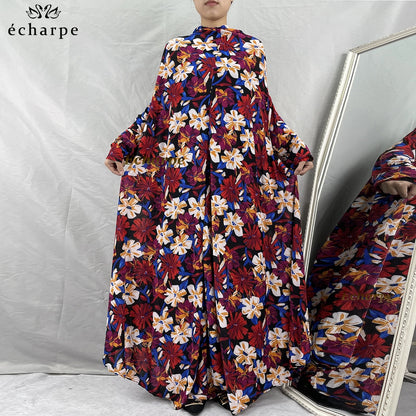 1 Pieces Muslim Hijabs Dress Women's Prayer Garment Dubai Abaya Arab Jibab Islam Flowers Djellaba Femmel Khimar Caftan Clothes.