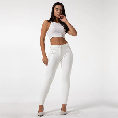 Shascullfites Faux Leather Leggings White Fleece Lined Leggins Ladies Winter Women Warm Push Up Legging Women Casual Solid Color.