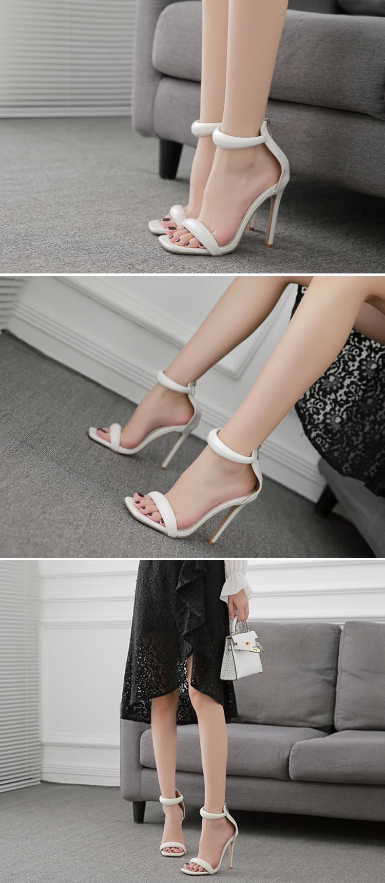 Eilyken Summer Silver Gold Peep Toe High Heel  Sandals Sexy Buckle Strap Ankle-Wrap Ladies Club Women Stripper Shoes.