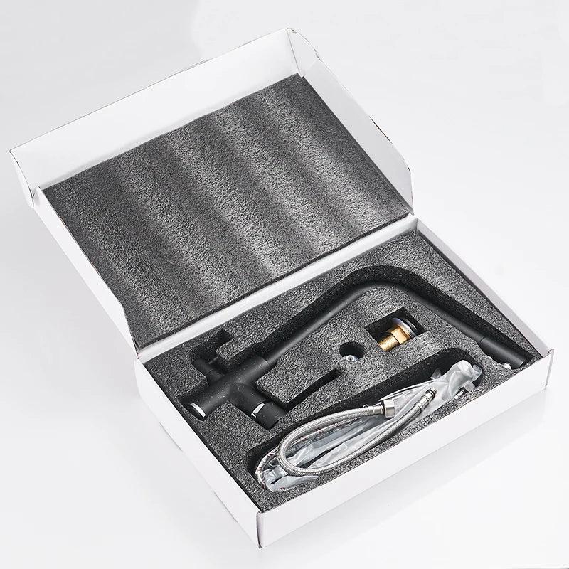 Filter Kitchen Faucet Chrome Drinking Pure Water Kitchen Tap Deck Mounted Dual Handles 3-Ways Hot and Cold Water Mixer