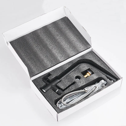 Filter Kitchen Faucet Chrome Drinking Pure Water Kitchen Tap Deck Mounted Dual Handles 3-Ways Hot and Cold Water Mixer