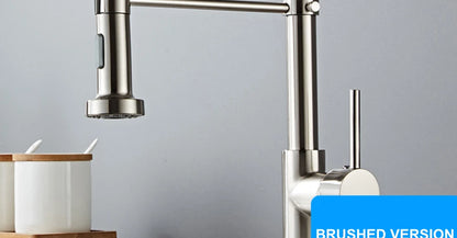 VGX Kitchen Faucet with Pull Down Sprayer Single Handle Mixer for Basin 360° Rotating Spring Style Taps Brass Chrome Gold Black