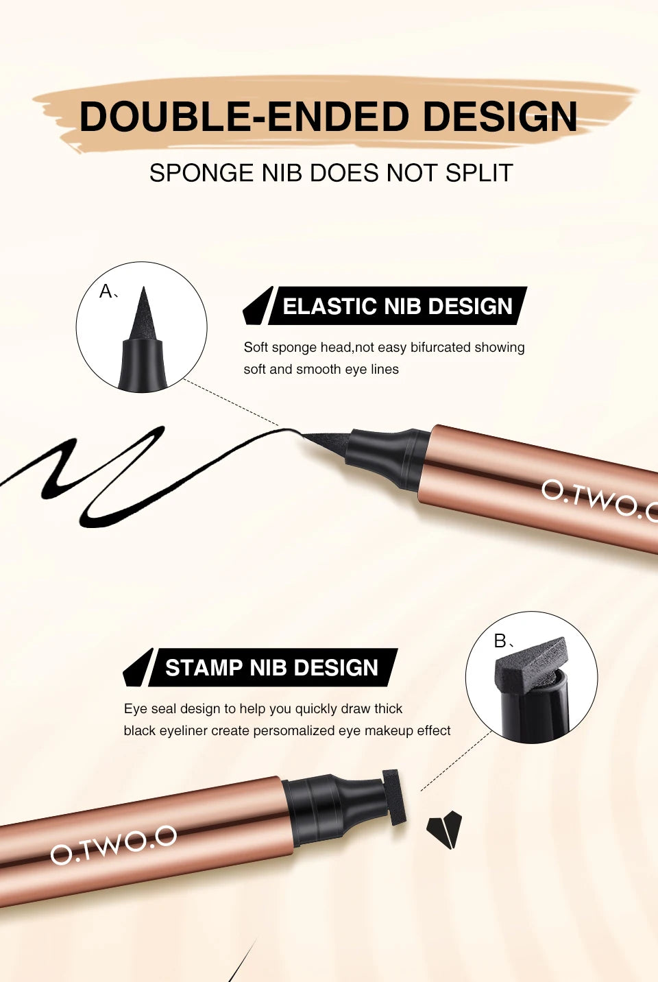 O.TWO.O Eyeliner Stamp Black Liquid Eyeliner Pen Waterproof Fast Dry Double-ended Eye Liner Pencil Make-up for Women Cosmetics.