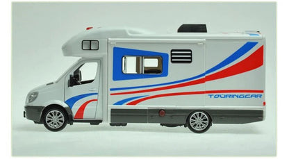 1:28 Diecast Luxury RV Recreational Vehicle Car Model Metal Camper Van Motorhome Touring Car Model Sound and Light Kids Toy Gift.