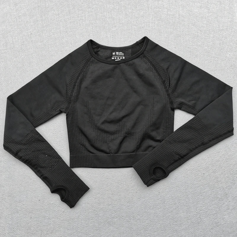 Seamless Yoga Crop Top For Women Long Sleeve Gym Workout Tops with Thumb Holes Sports Running Shirt Women Sportswear.