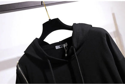 150Kg Plus Größe frauen Frühling Herbst Lose Mit Kapuze Sweatshirt Büste 154cm 6XL 7XL 8XL 9XL 10XL Lange hülse Gefälschte Zipper Top Schwarz