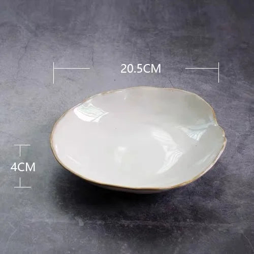 European Style Ceramic Kitchen Tableware Irregular Rice Bowl Creative Dessert Salad Bowl Porcelain Dinner Plate Sauce Dish