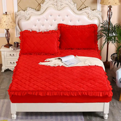 Fashion Flannel Bed Fitted Sheet Quilted Mattress Cover Soft and Comfortable Lace Fit Elastic Band Bed Sheet