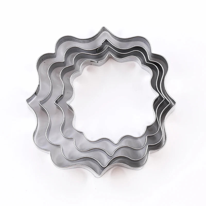 FAIS DU 4Pcs Stainless Steel Cookie Mold Stamper Nameplate DIY Biscuit Blessing Circle Flower Frame Cake Decoration Backware.