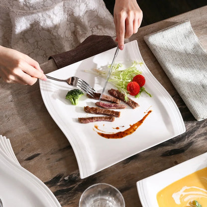 MALACASA 6/12 Piece Flora 10.25" Ivory White Porcelain China Ceramic Cream White Dinner Plates for Dinner/Cake/Beef/Pasta/Fruit.