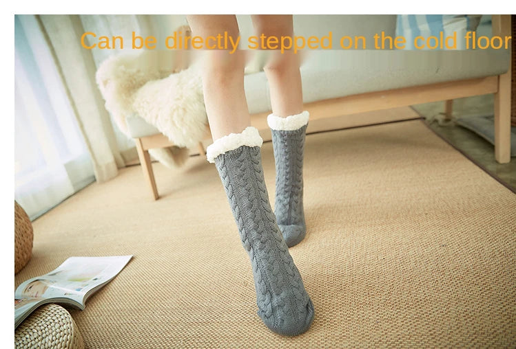 Womens Fuzzy Thermal Sock Plush Grip Hemp Winter Soft Female Home Indoor Warm Bedroom Non slip fluffy Thick Slipper Floor Sock.