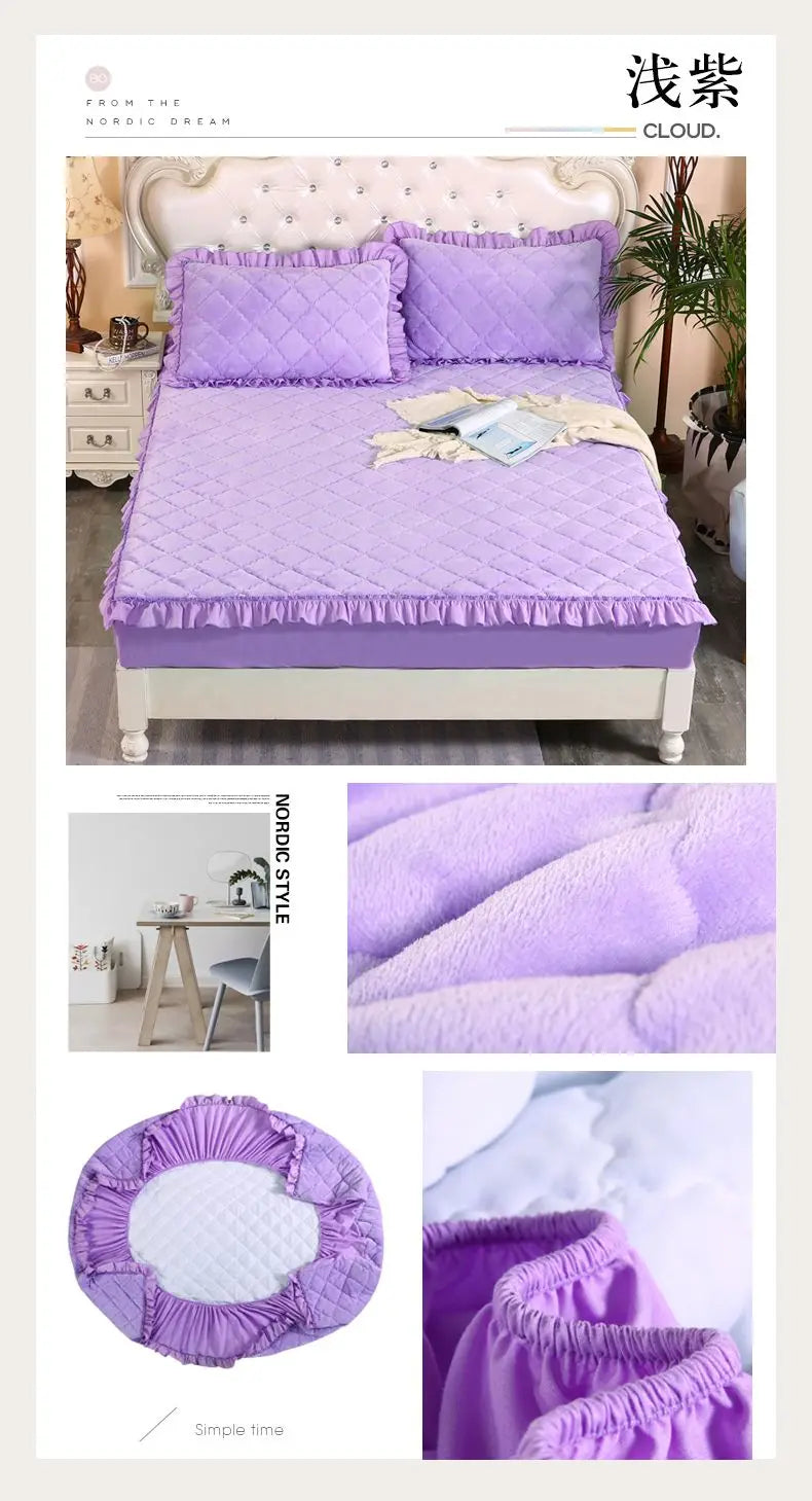 Fashion Flannel Bed Fitted Sheet Quilted Mattress Cover Soft and Comfortable Lace Fit Elastic Band Bed Sheet